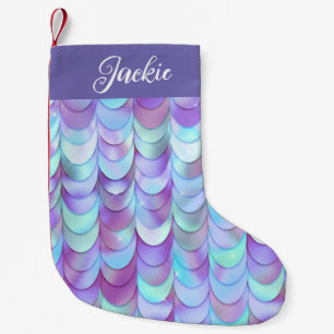 Lila irisierende Meerjungfrau-Schuppen Monogramm Kleiner Weihnachtsstrumpf