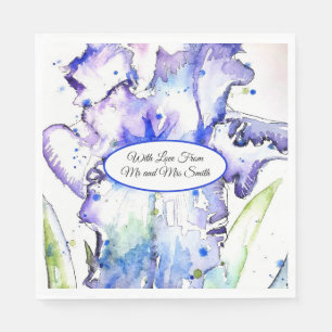 Lila irisierende Wasserfarbe Iris Blau Hochzeit Serviette