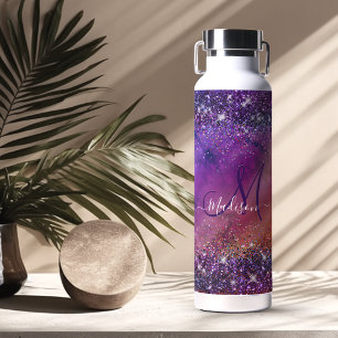 Lila irisierender, gebürsteter Metall-Glitter-Mono Trinkflasche