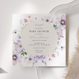 Lila ist eine Girl Floral Bow Baby Dusche Einladung
