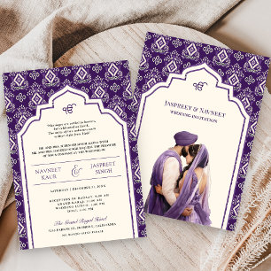 Lila Ivory Ikat Punjabi Anand Karaj Sikh Wedding Einladung