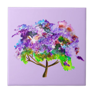 Lila Jacaranda-Baum Aquarellmalerei Fliese