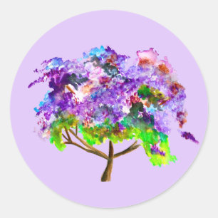 Lila Jacaranda-Baum Aquarellmalerei Runder Aufkleber