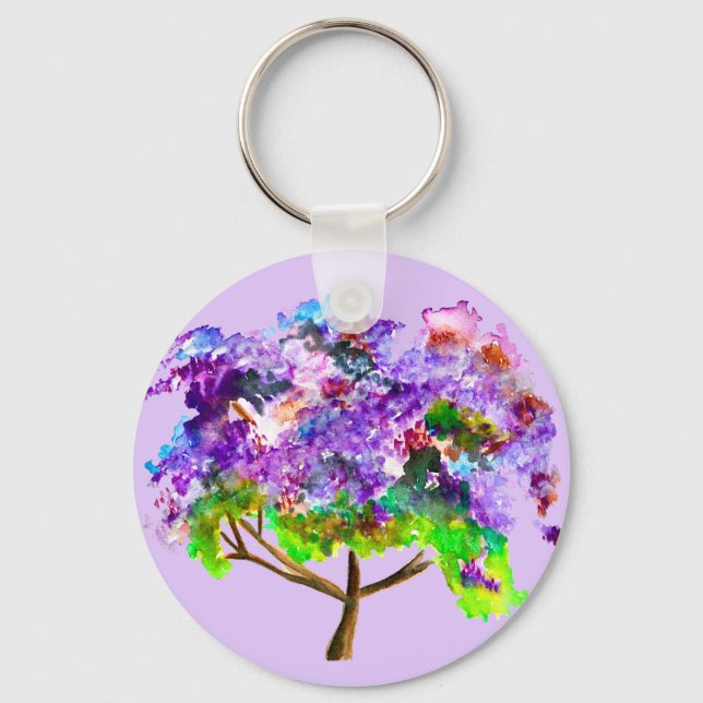 Lila Jacaranda-Baum Aquarellmalerei Schlüsselanhänger (Vorderseite)