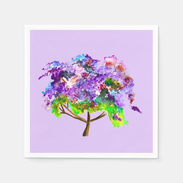 Lila Jacaranda-Baum Aquarellmalerei Serviette (Vorderseite)