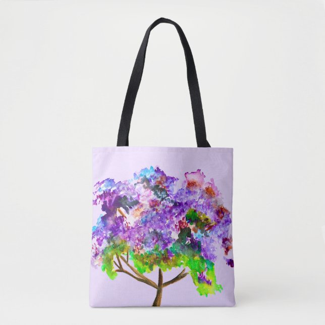 Lila Jacaranda-Baum Wasserfarben Tasche (Vorderseite)