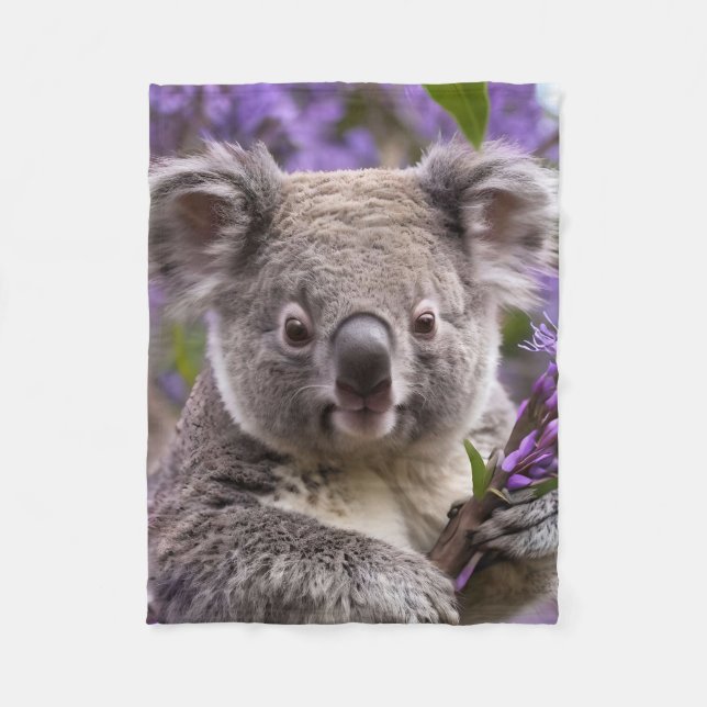 Lila Jacaranda Koala Bear, Fleecedecke (Vorderseite)