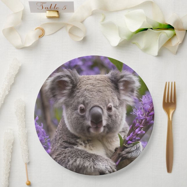 Lila Jacaranda Koala Bear, Pappteller (Hochzeit)