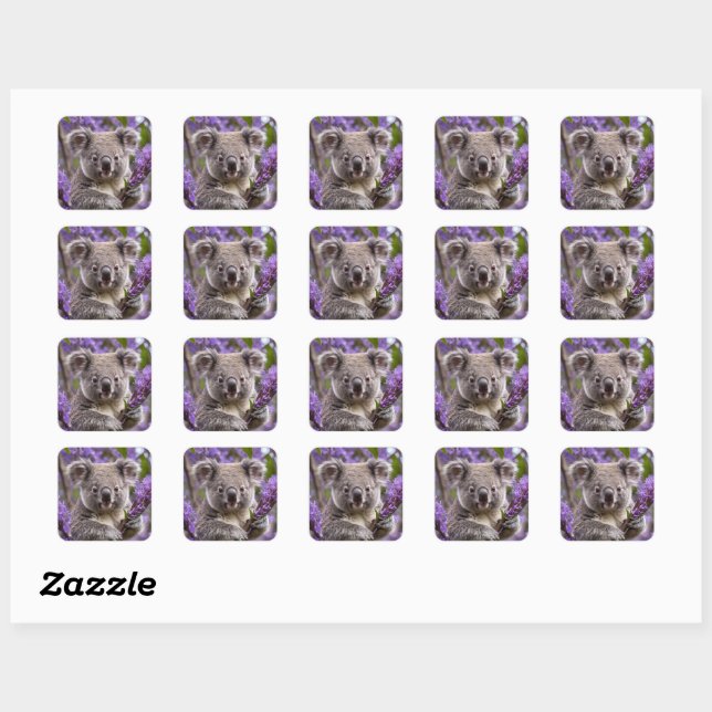Lila Jacaranda Koala Bear, Quadratischer Aufkleber (Blatt)