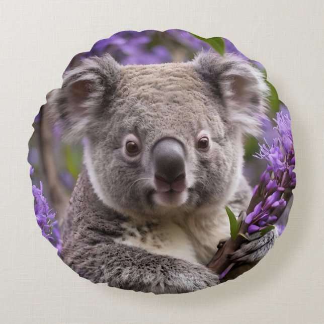 Lila Jacaranda Koala Bear, Rundes Kissen (Vorderseite)