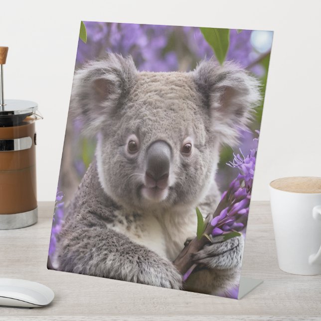 Lila Jacaranda Koala Bear, Sockelschild (In Situ)