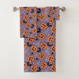 Lila Jack-O-Lantern Halloween-Muster Badhandtuch Set