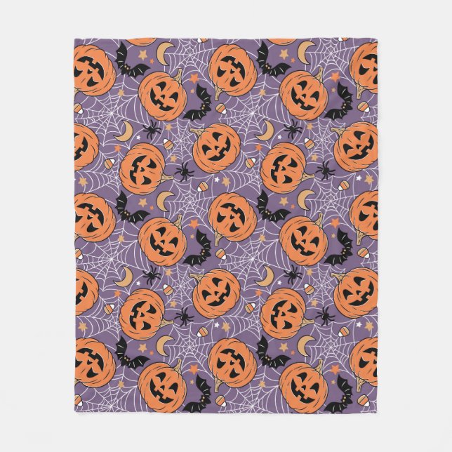 Lila Jack-O-Lantern Halloween-Muster Fleecedecke (Vorderseite)