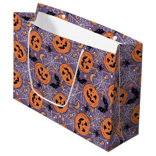 Lila Jack-O-Lantern Halloween-Muster Große Geschenktüte