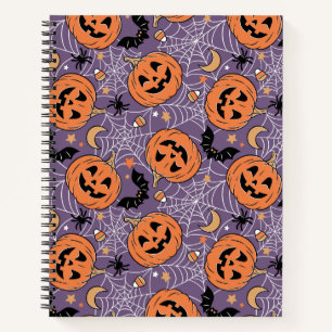 Lila Jack-O-Lantern Halloween-Muster Notizbuch