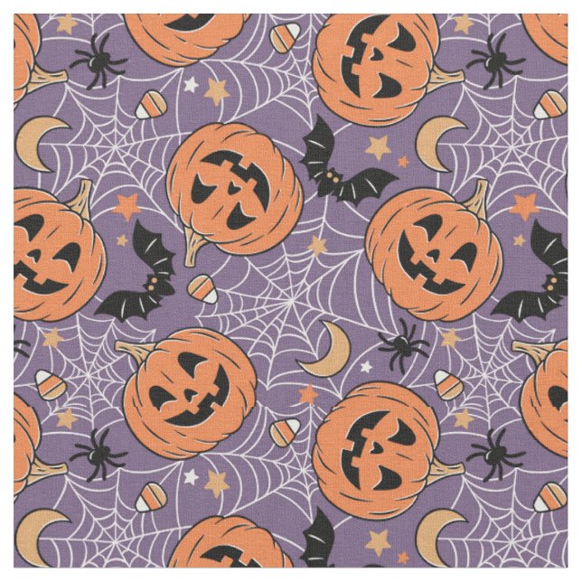 Lila Jack-O-Lantern Halloween-Muster Stoff (Nahaufnahme)