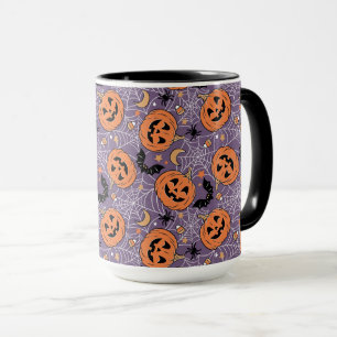 Lila Jack-O-Lantern Halloween-Muster Tasse