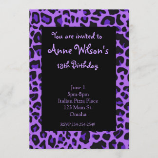 Lila Jaguar Print Girls Einladung