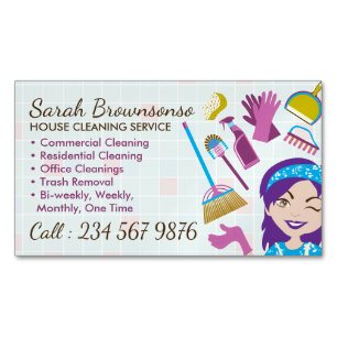Lila Janitorial Lady Tile waschen Magnetische Visitenkarte