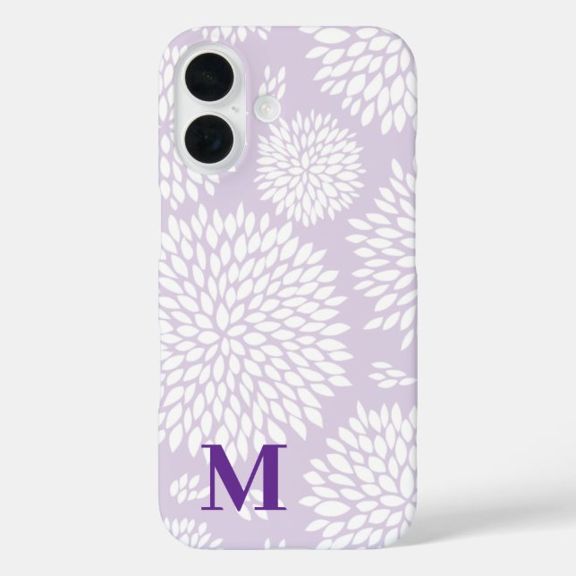 Lila japanisch Inspiriertes Blume Muster Monogramm iPhone 16 Hülle (Rückseite)