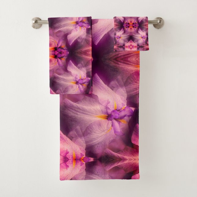 Lila japanische Iris-Blume Abstrakt Badhandtuch Set (Insitu)