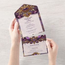 Lila Jewel All-in-One Hochzeitseinladung All In One Einladung