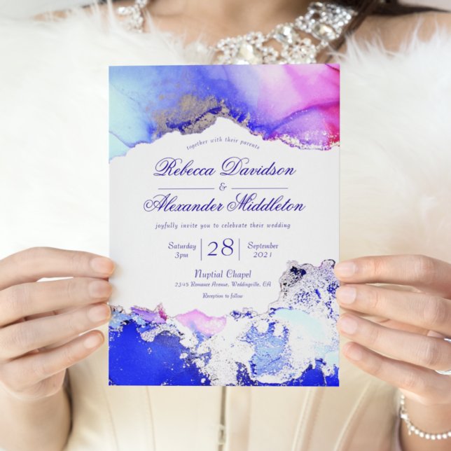 Lila Jewel Toned Ink Wash Wedding Einladung (Von Creator hochgeladen)