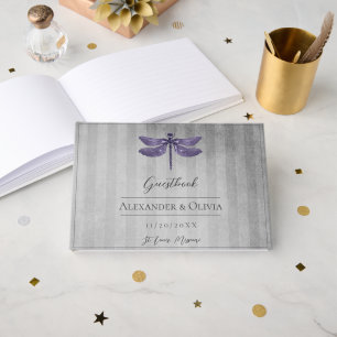 Lila Jeweled Dragonfly-Hochzeit Gästebuch