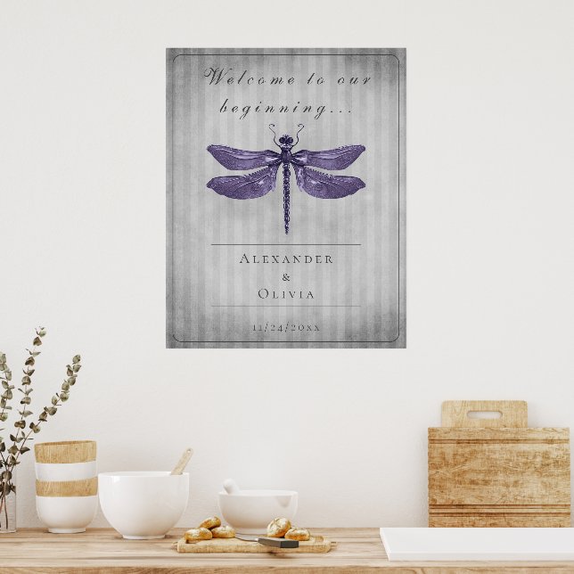 Lila Jeweled Dragonfly-Hochzeit Poster (Küche)