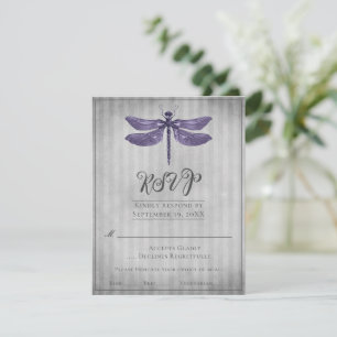 Lila Jewelen Dragonfly Wedding RSVP Karte
