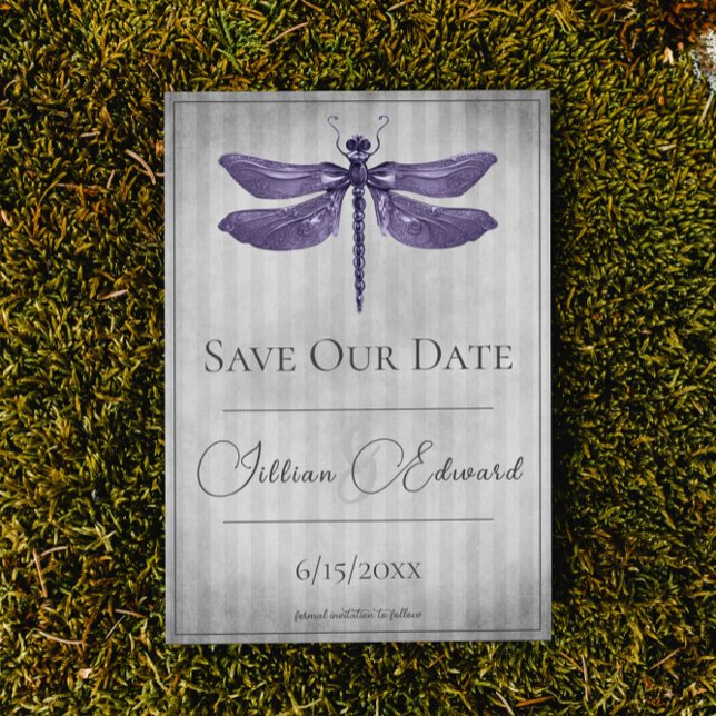 Lila Jewelen-Libelle Save the Date Ankündigung (Purple Jeweled Dragonfly Save the Date Wedding Announcement)