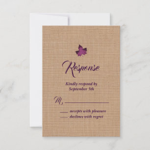 Lila Jute Ahornblatt RSVP Karte