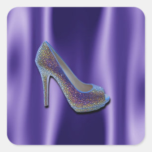Lila Juwel-Satin-hohe Fersen-Schuh-Kristall Quadratischer Aufkleber