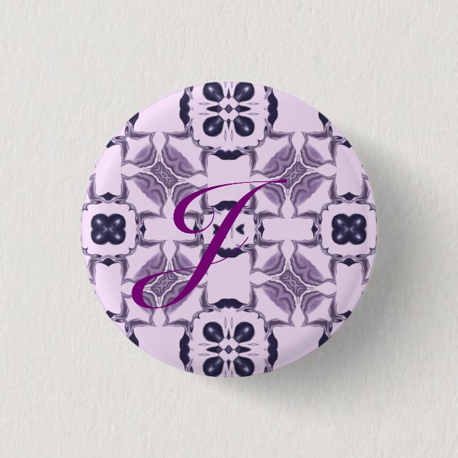 Lila Kaleidoskop-Muster #2 Monogramm Button (Vorderseite)