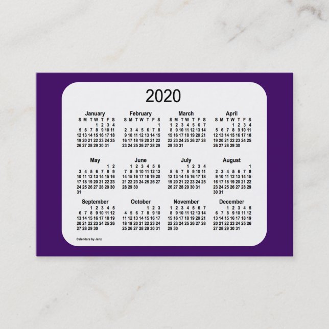 Lila Kalender 2020 von Janz Visitenkarte (Vorderseite)