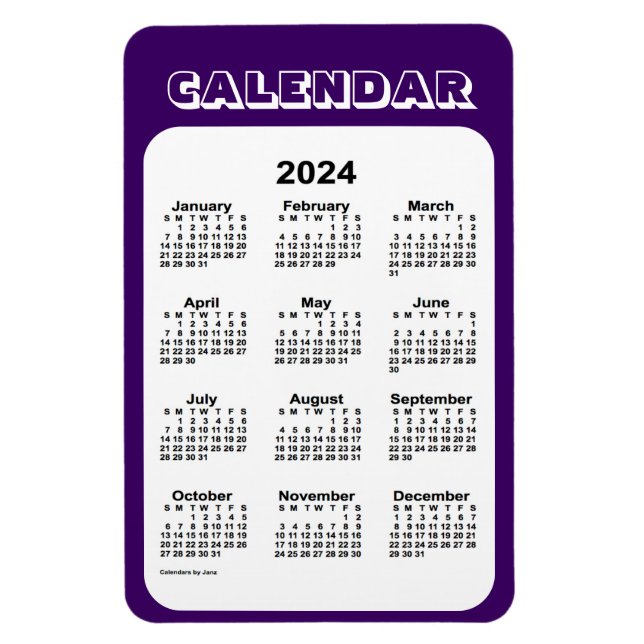 lila Kalender 2024 von Janz 4x6 Magnet (Vertikal)