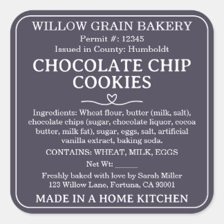 Lila Kalifornien Chocolate Chip Cookie Etikett Quadratischer Aufkleber
