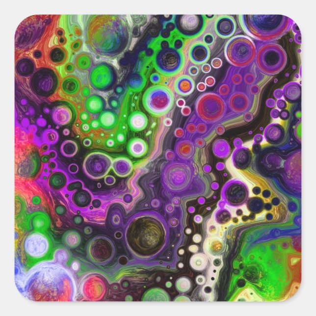 Lila, kalkgrüne und schwarze Marmorlasche Kunst Quadratischer Aufkleber (Vorderseite)