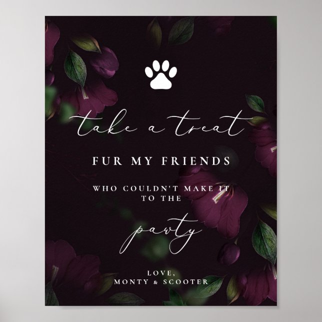 Lila Kalligrafie Pet Pawty Favor Plakatzeichen Poster (Vorne)