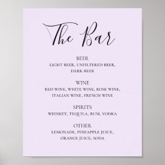 Lila Kalligraphie Skript Hochzeitsgetränke Bar-Men Poster