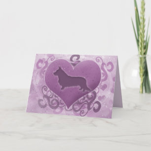 Lila Kardigan Welsh Corgi Valentine Tageskarte Feiertagskarte