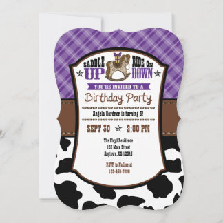 Lila Kariert Cowhide Cowboy Birthday Einladung