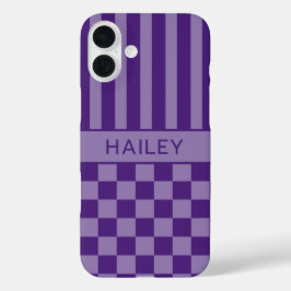 Lila Kariert Gestreift Personalisiert iPhone 16 Plus Hülle