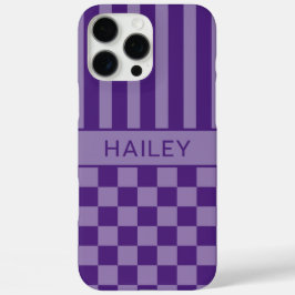 Lila Kariert Gestreift Personalisiert iPhone 16 Pro Max Hülle