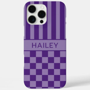 Lila Kariert Gestreift Personalisiert iPhone 16 Pro Max Hülle