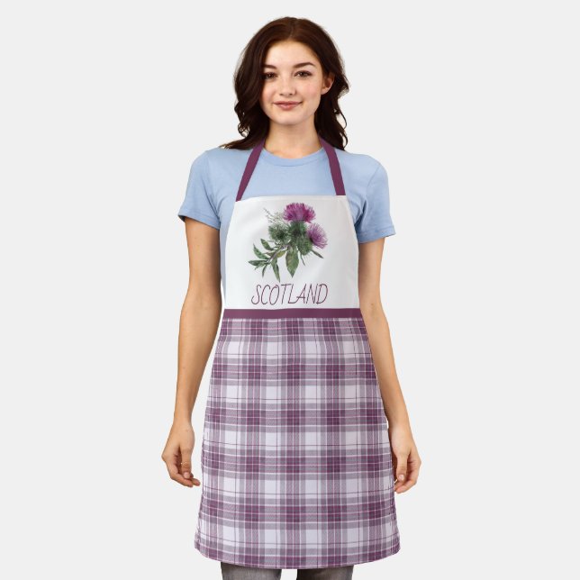 Lila Kariert mit der Blume von Scotland Thistle Schürze (Getragen)