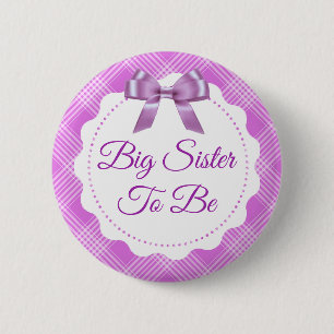 Lila Kariert und Bow Big Sister zu sein Button