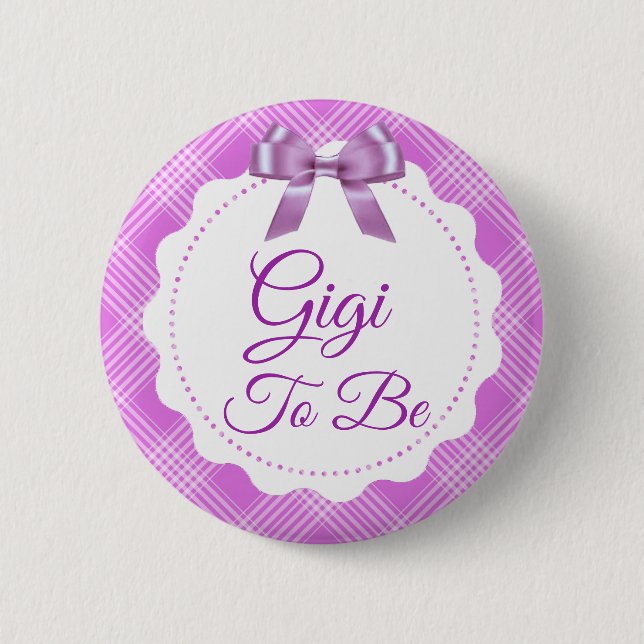 Lila Kariert und Bow Great Gigi auf Knopf Button (Vorderseite)