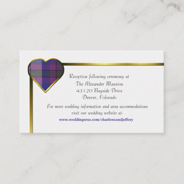 Lila Karierte Herz-Hochzeitkarte Begleitkarte (Vorderseite)