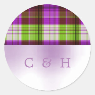 Lila Karierte Hochzeit von Green Tartan Runder Aufkleber